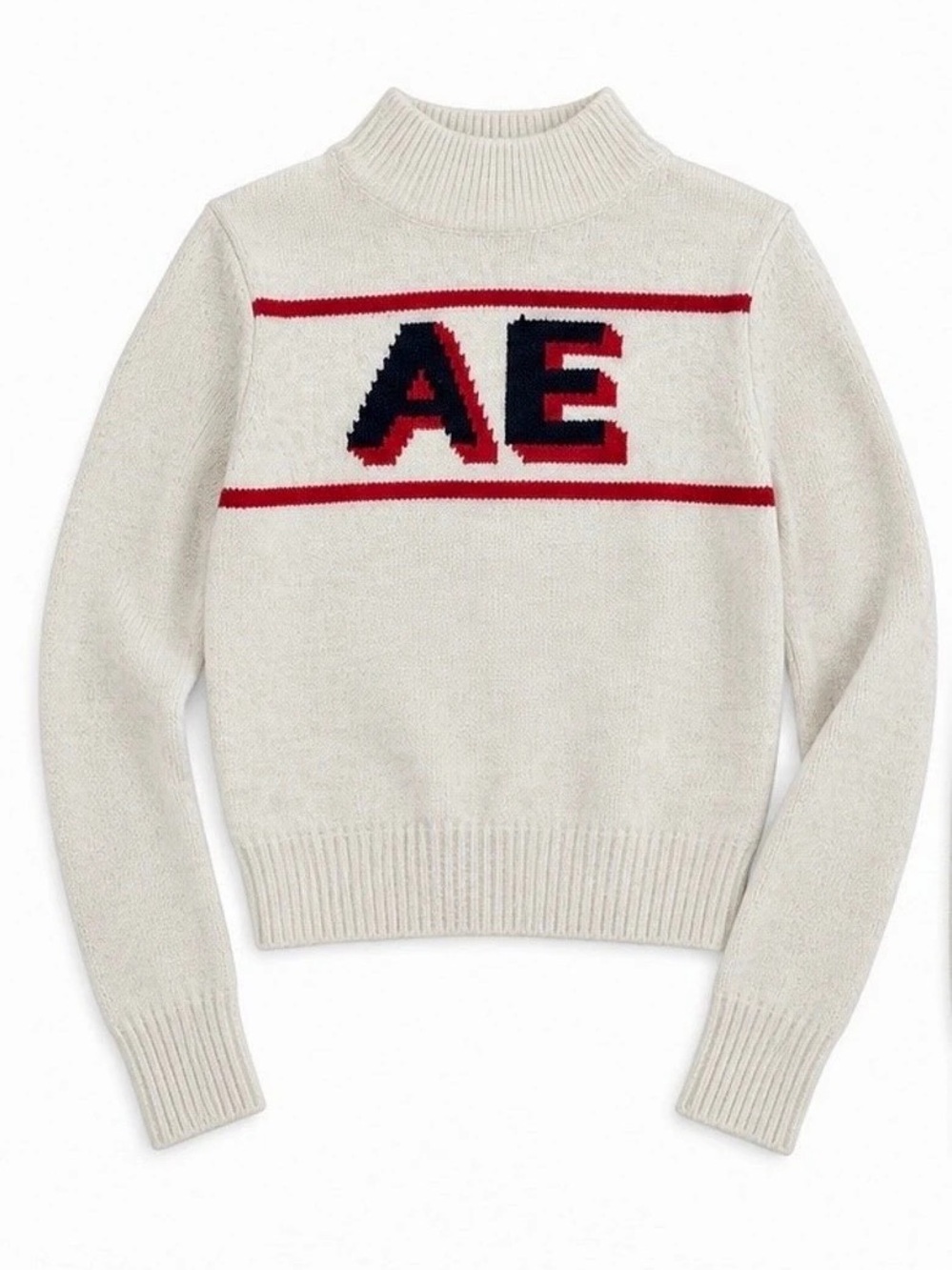 American Eagle Color Block Turtleneck in Cream & Red Size Medium